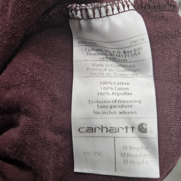 Carhartt Men's Classic Short sleeve TShirt Size Medium Original Fit, Maroon Logo - Picture 5 of 5